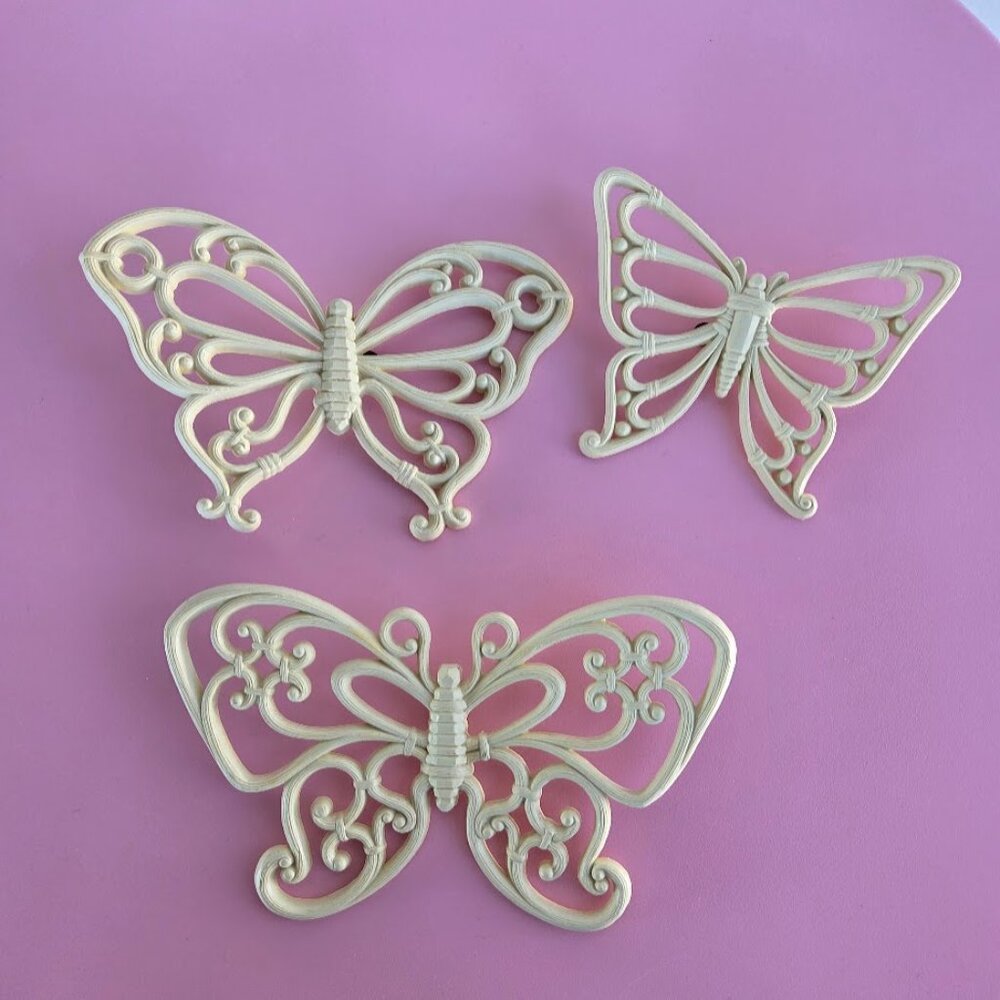 Homco Home Interiors Vintage White/Off White Butterfly Wall Plaques Set Of 3 Y2K